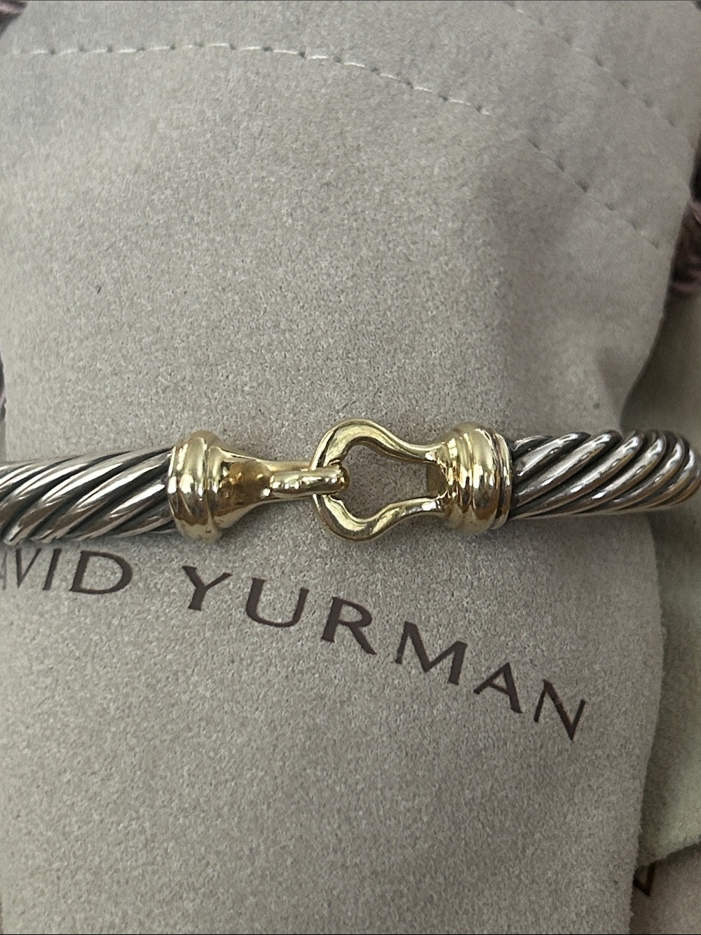 David Yurman Silver Cable Bracelet with Gold Hook Accents